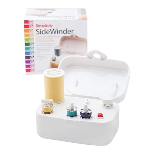  Simplicity 388175A Sidewinder Portable Automatic Bobbin Winder Machine, 120 Voltage, White