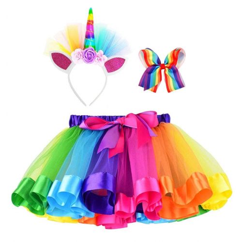  Simplicity Girls Rainbow Layered Tulle Tutu Skirt with Unicorn Headband & Hair Bow