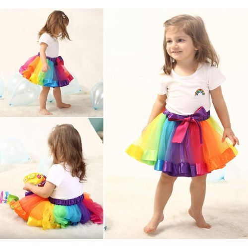  Simplicity Girls Rainbow Layered Tulle Tutu Skirt with Unicorn Headband & Hair Bow