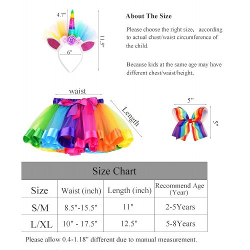  Simplicity Girls Rainbow Layered Tulle Tutu Skirt with Unicorn Headband & Hair Bow