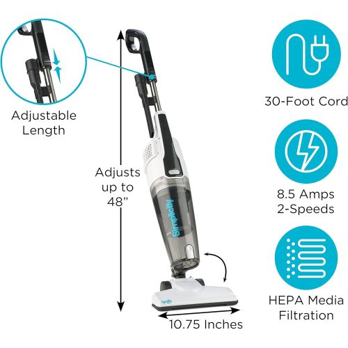  Corded Stick Vacuum Cleaner by Simplicity, Powerful Bagless Vacuum for Hardwood Floors, Certified HEPA Filtration, S60 Spiffy