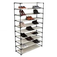 Simplify 10 Tier Non-Woven Breathable Shelves Extra Wide Design Shoe Storage Rack Tower, Space Saver, Free Standing, 50 Pair, Dark Grey