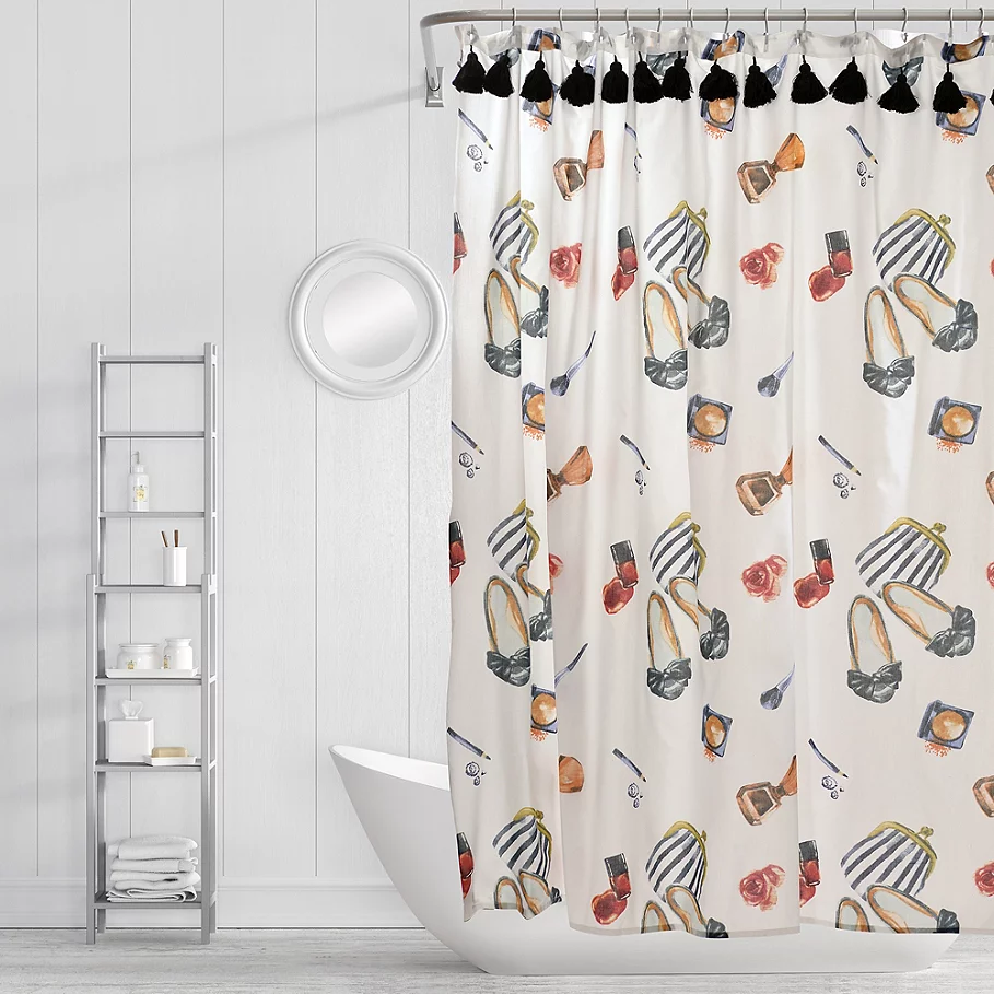  Simply Whimsical Wake and Makeup Shower Curtain in BlackRed