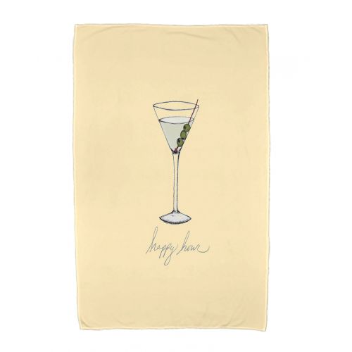  Simply Daisy, 30 x 60 inch, Martini Glass Happy Hour Geometric Print Beach Towel, Yellow