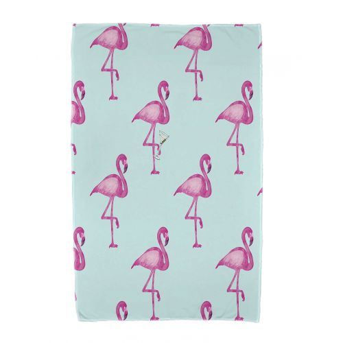  Simply Daisy, 30 x 60 inch, Flamingo Fanfare Martini Animal Print Beach Towel, Aqua