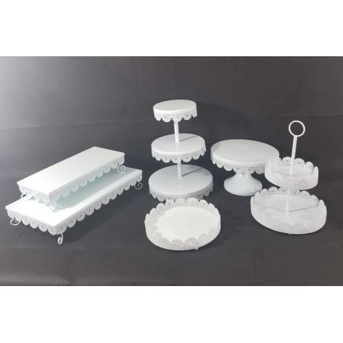  Simply Elegant Craft and Party Unique 6pcs White Metal Cake and Treat Stand - Lace Design Perfect for all Party decorations