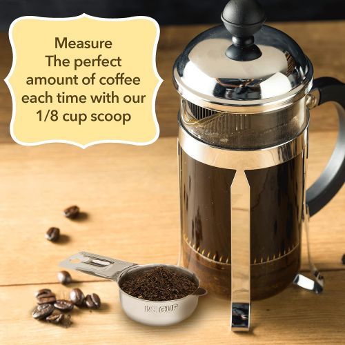  Simply Gourmet Stainless Steel Measuring Cups 7 Piece with 1/8 Cup Coffee Scoop Stainless Steel Measuring Cup Set. Metal Measuring Cups Perfect as Birthday for Mom or Cooks