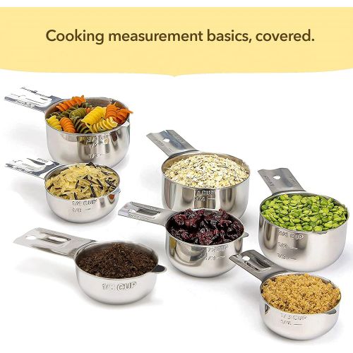  Simply Gourmet Stainless Steel Measuring Cups 7 Piece with 1/8 Cup Coffee Scoop Stainless Steel Measuring Cup Set. Metal Measuring Cups Perfect as Birthday for Mom or Cooks