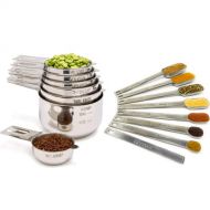 Measuring Cups and Spoons Set by Simply Gourmet. Premium Set of 15 Stainless Steel Measuring Cups and Spoons with level. Includes 7 Engraved Metal Measuring Cups and 7 Spoons Plus