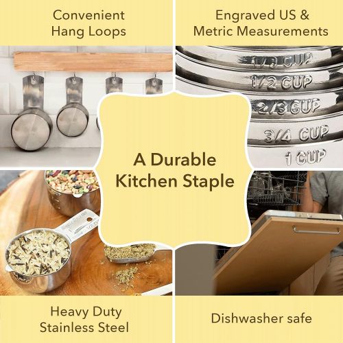  Measuring Cups and Spoons Set by Simply Gourmet. Premium Set of 15 Stainless Steel Measuring Cups and Spoons with level. Includes 7 Engraved Metal Measuring Cups and 7 Spoons Plus