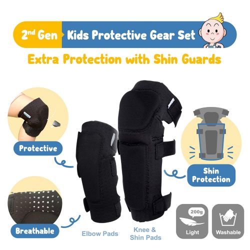  Simply Kids Innovative Soft Kids Knee and Elbow Pads with Bike Gloves | Toddler Protective Gear Set wMesh Bag& Sticker | Comfortable& Flexible | Roller-Skating, Skateboard, Bike Knee Pads for