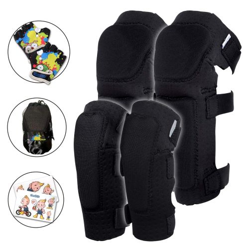  Simply Kids Innovative Soft Kids Knee and Elbow Pads with Bike Gloves | Toddler Protective Gear Set wMesh Bag& Sticker | Comfortable& Flexible | Roller-Skating, Skateboard, Bike Knee Pads for