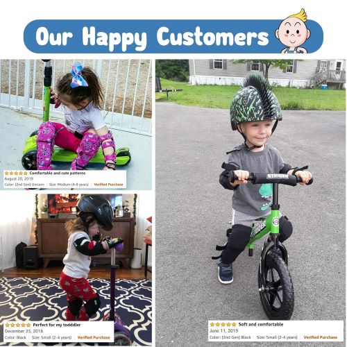  Simply Kids Innovative Soft Kids Knee and Elbow Pads with Bike Gloves | Toddler Protective Gear Set wMesh Bag& Sticker | Comfortable& Flexible | Roller-Skating, Skateboard, Bike Knee Pads for