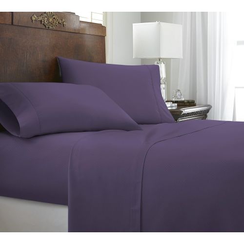  Simply Soft 4 Piece Embossed Patterned Sheet Set, Twin, Chevron Purple