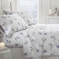 Simply Soft 4 Piece Flannel Sheet Set Rose Patterned, Full, Light Blue