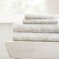 Simply Soft 4 Piece Sheet Set Coarse Paisley Patterned, King, Light Gray