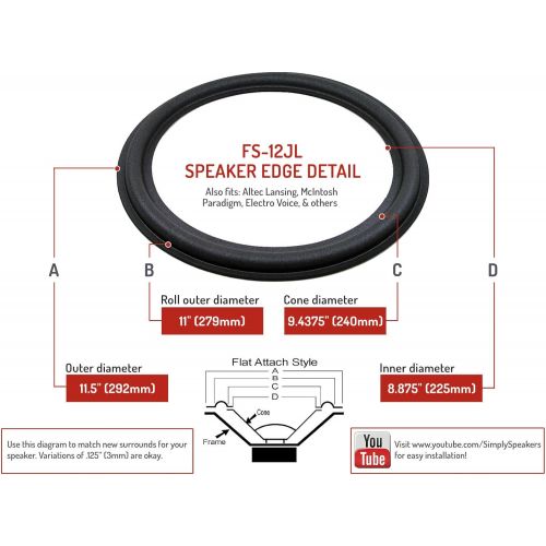  Simply Speakers Paradigm Subwoofer 12 Inch Single Foam Speaker Repair Kit FSK-12JL-1 (Single)