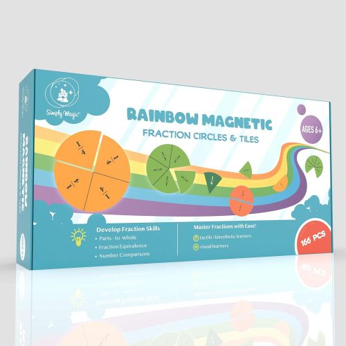  [아마존베스트]Simply Magic 166 PCS Magnetic Fraction Tiles & Fraction Circles - Math Manipulatives for Elementary School - Fraction Magnets & Resources - Fraction Strips & Bars - Magnetic Learni