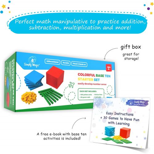  [아마존베스트]Simply Magic 131 PCS Base Ten Blocks for Math - Place Value Blocks, Base 10 Math Manipulatives K-3, Math Counters, Number Blocks, Math Cubes for Kids, Counting Blocks - Kindergarte