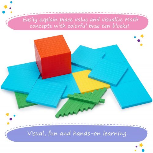  [아마존베스트]Simply Magic 131 PCS Base Ten Blocks for Math - Place Value Blocks, Base 10 Math Manipulatives K-3, Math Counters, Number Blocks, Math Cubes for Kids, Counting Blocks - Kindergarte