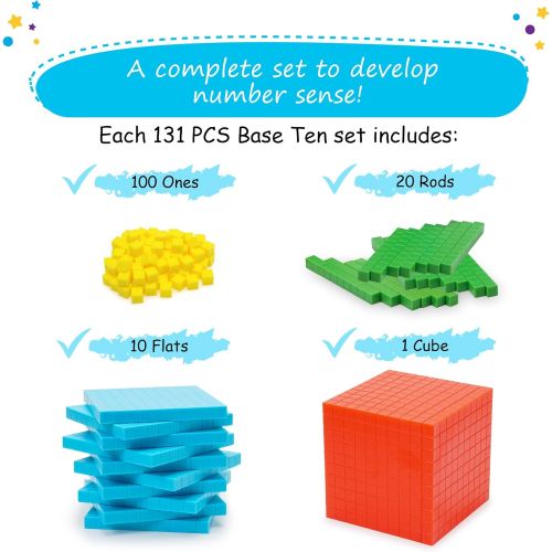  [아마존베스트]Simply Magic 131 PCS Base Ten Blocks for Math - Place Value Blocks, Base 10 Math Manipulatives K-3, Math Counters, Number Blocks, Math Cubes for Kids, Counting Blocks - Kindergarte