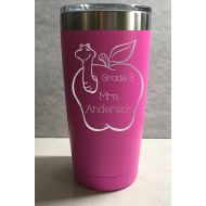 /SimplyCustomLife Teacher Apple with Worm Personalized Engraved Powder Coated Insulated 20 oz Tumbler 4 colors available