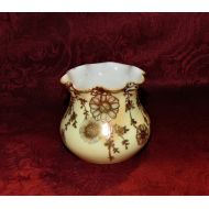 /SimplyMarvelousMary Antique Asian Bone China Jam Bowl Detailed Yellow and Gold Flowers with Moriage Decorations