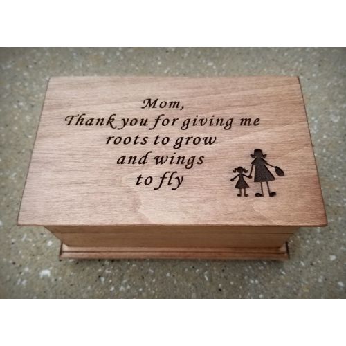  Simplycoolgifts Custom Engraved wooden musical jewelry box with Mom, Thank you for giving me roots to grow and wings to fly, wedding gift for Mom