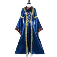 Sinastar Womens Medieval Renaissance Dresses Costume Halloween Cosplay Vintage Short Sleeve Long Sleeve Lace Up Robe Blue