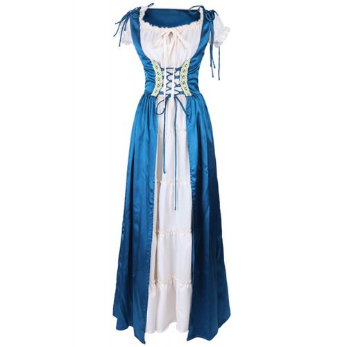  Sinastar Womens Medieval Renaissance Dresses Costume Halloween Cosplay Vintage Short Sleeve Long Sleeve Lace Up Robe Blue