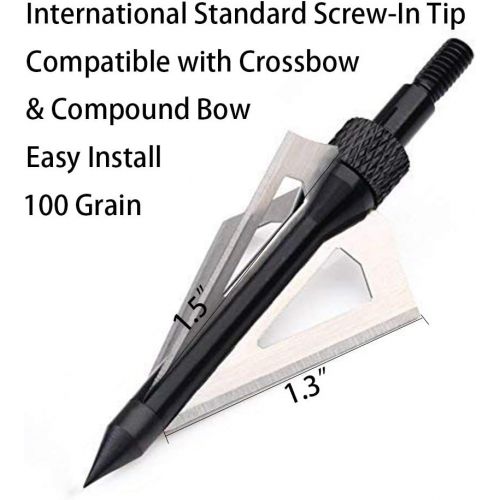  Sinbadteck Hunting Broadheads, 12PK 3 Blades Archery Broadheads 100 Grain Screw-in Arrow Heads Arrow Tips Compatible with Traditional Bows and Compound Bow