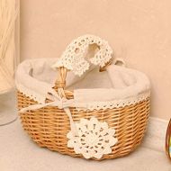 SINCERE Wicker Basket for Gifts, Woven Willow Picnic| Gift| Easter Basket, Large Storage Basket with Handle, Lined with Removeable Sackcloth (Small, 9.8 Lx7.0 Wx7.5 H)