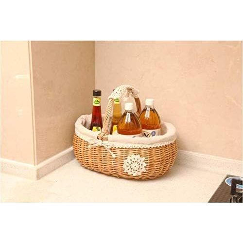  SINCERE Wicker Basket for Gifts, Woven Willow Picnic| Gift| Easter Basket, Large Storage Basket with Handle, Lined with Removeable Sackcloth (Small, 9.8 Lx7.0 Wx7.5 H)