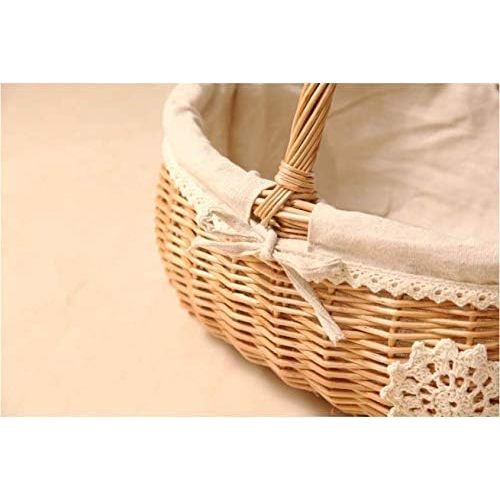  SINCERE Wicker Basket for Gifts, Woven Willow Picnic| Gift| Easter Basket, Large Storage Basket with Handle, Lined with Removeable Sackcloth (Small, 9.8 Lx7.0 Wx7.5 H)