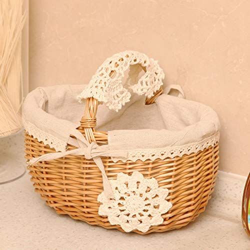  SINCERE Wicker Basket for Gifts, Woven Willow Picnic| Gift| Easter Basket, Large Storage Basket with Handle, Lined with Removeable Sackcloth (Small, 9.8 Lx7.0 Wx7.5 H)