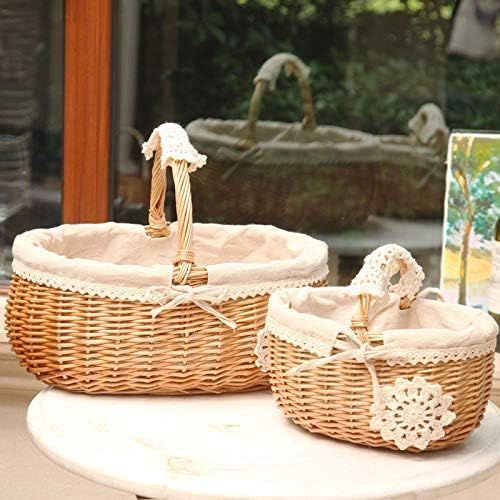  SINCERE Wicker Basket for Gifts, Woven Willow Picnic| Gift| Easter Basket, Large Storage Basket with Handle, Lined with Removeable Sackcloth (Small, 9.8 Lx7.0 Wx7.5 H)