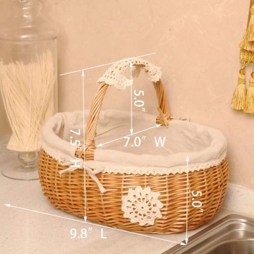  SINCERE Wicker Basket for Gifts, Woven Willow Picnic| Gift| Easter Basket, Large Storage Basket with Handle, Lined with Removeable Sackcloth (Small, 9.8 Lx7.0 Wx7.5 H)