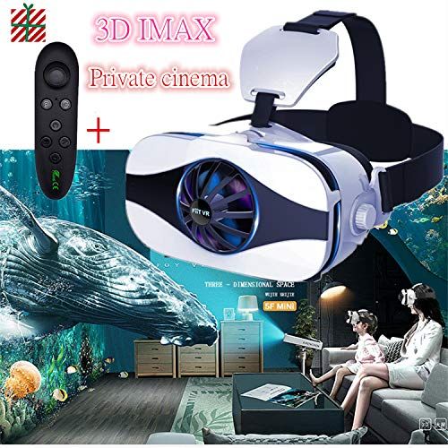  Sincerest Fiit VR 5F Mini 3D Glasses Fan Cooling Virtual Reality Glasses Box Deluxe Edition Smartphones VR Headset Fit for iPhone Samsung and Other 4.0~6.3” Phone + Bluetooth Remot