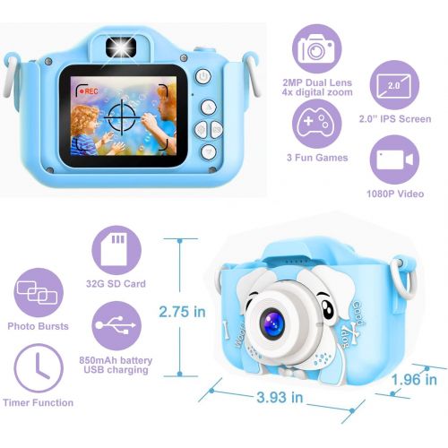  [아마존베스트]Sinceroduct Kids Camera, 20.0MP Digital Dual Camera Rechargeable with 2.0 Inch IPS Screen,32GB SD Card Included, Ideal Gift for 3-12 Years Old Girls Boys Gifts