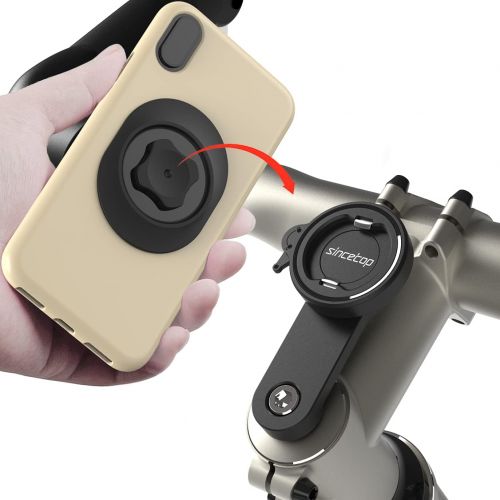  Sincetop Bike Phone Mount for Mountain Bicycle, Universal Aluminum Road Bike Stem Cap Cell Phone Holder, Connect Quickly Riding Clip Stand, MTB Handlebar Clamp Quick Release for iPhone Sams