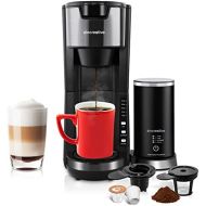 Sincreative Coffee Maker with Milk Frother, 2 In 1 Single Serve Coffee Machine for K Cup Pod and Ground Coffee, Fast Brew Compact Cappuccino Latte Machine Single Cup Brewer with 30 oz Detachab