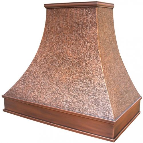  Sinda Handcrafted Copper Kitchen Range Hood with High CFM Hood Vent, Wall Mount Antique Copper Finish 30in x 36in Height Classic Design with Hand Hammered Texture and Smooth Apron