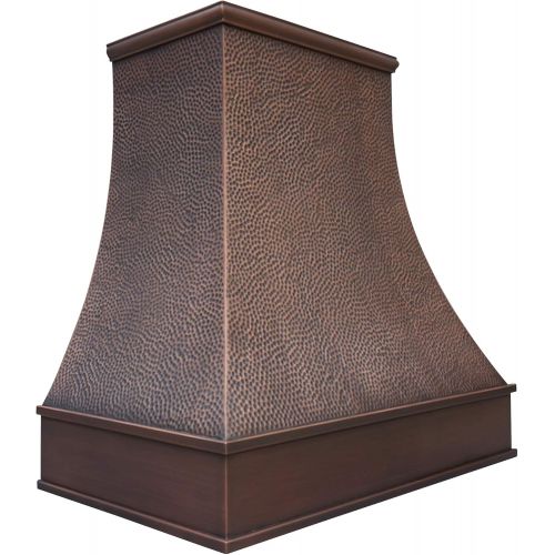  Sinda Handcrafted Copper Kitchen Range Hood with High CFM Hood Vent, Wall Mount Antique Copper Finish 30in x 36in Height Classic Design with Hand Hammered Texture and Smooth Apron