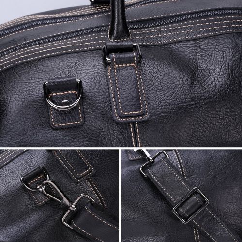  Sindermroe Sindermore Large Messenger Bag Genuine Leather Travel Duffel Bag Shoulder bag luggage Bag Weekend Bag (Black)