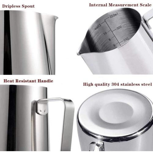  Sindh Milk Frothing Pitcher 350ml, Perfect for Espresso Machines, Milk Frothers, Latte Art - Stainless Steel Jug