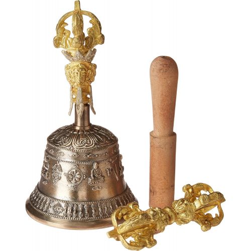  Singing Bowl Nepal Tibetan Buddhist Meditation Bell and Dorje Set - Dharma Objects Bell of Enlightenment From Nepal 7 Inches명상종 싱잉볼