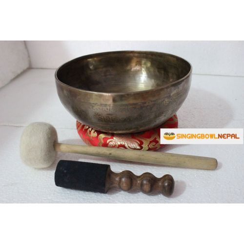  Singing Bowl Nepal 10 Healing Meditation Mantra Carved G Note Singing Bowl, Etching Tibetan Art, Hand Hammered Singing Bowls with Silk Cushion, Gong & Mallet Striker