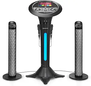 Singing Machine Portable WiFi Karaoke Machine for Adults, Black - Karaoke Pedestal with 7” Touchscreen Display, Built-In Karaoke Speaker, Bluetooth & Recorder - Karaoke System with 2 Wired Microphones