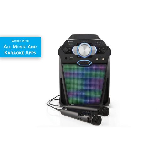  Singing Machine SDL366 The VIBE Party Pack Hi-Def Digital Karaoke System with Two Microphones, 10 Song Downloads, Resting Tablet Cradle, and LED Disco Lights