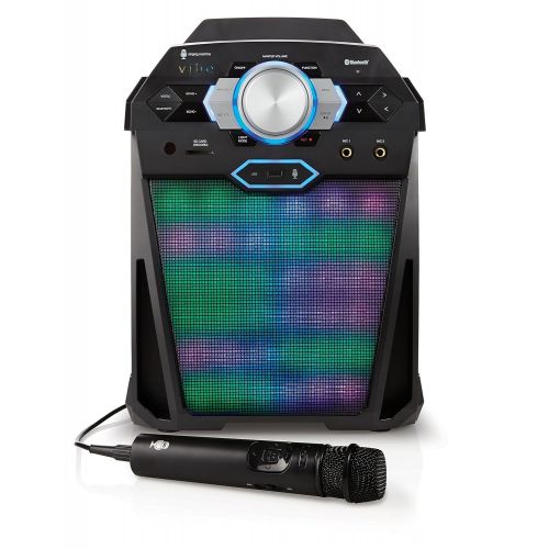  Singing Machine SDL366 The VIBE Party Pack Hi-Def Digital Karaoke System with Two Microphones, 10 Song Downloads, Resting Tablet Cradle, and LED Disco Lights